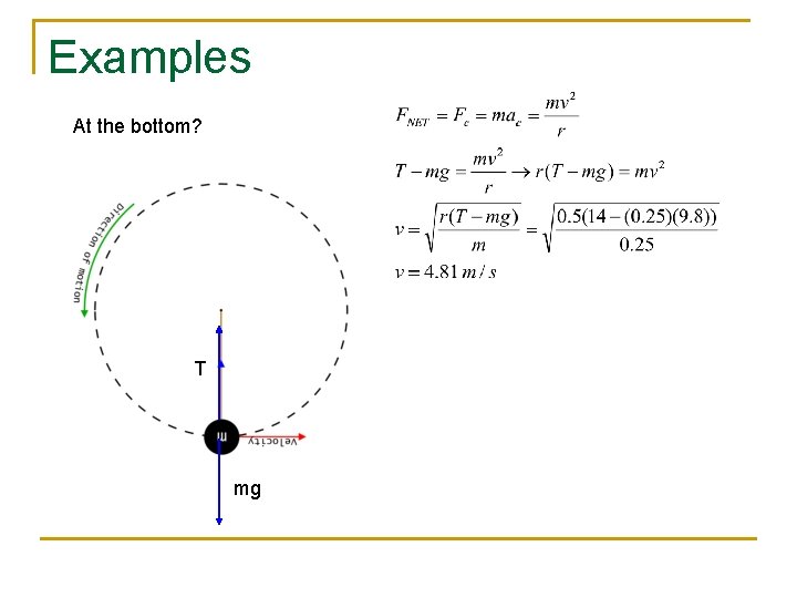 Examples At the bottom? T mg 