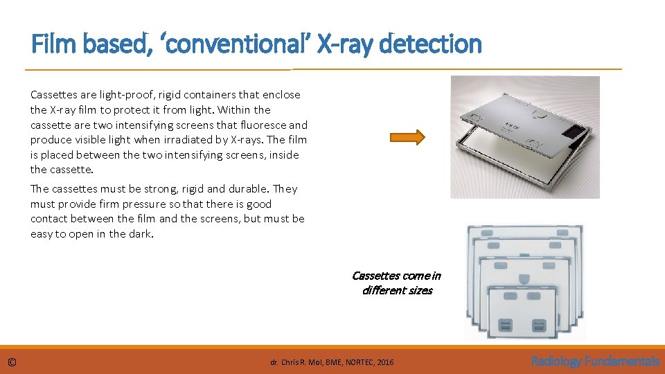 Film based, ‘conventional’ X-ray detection Cassettes are light-proof, rigid containers that enclose the X-ray