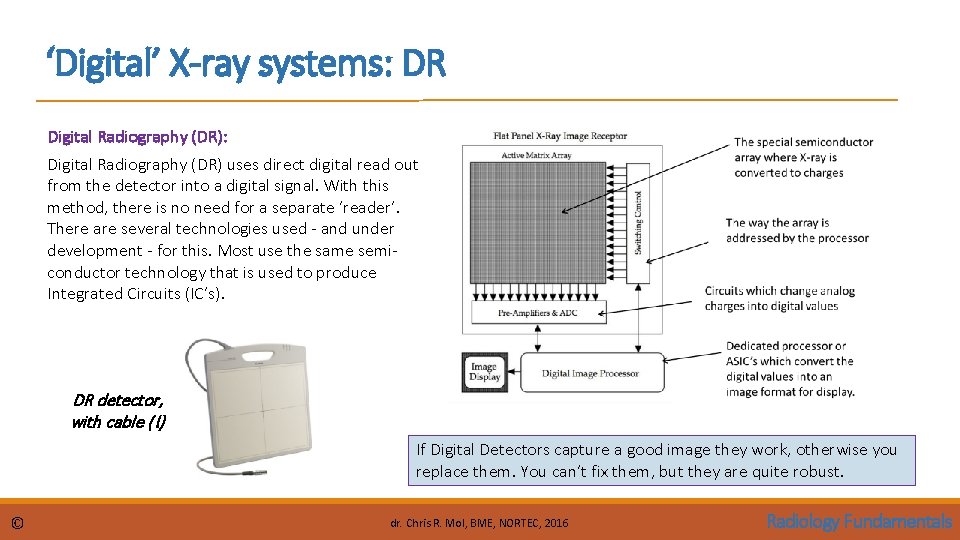 ‘Digital’ X-ray systems: DR Digital Radiography (DR): Digital Radiography (DR) uses direct digital read