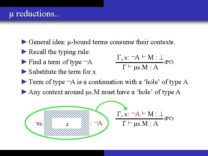 μ reductions. . ► General idea: μ-bound terms consume their contexts. ► Recall the