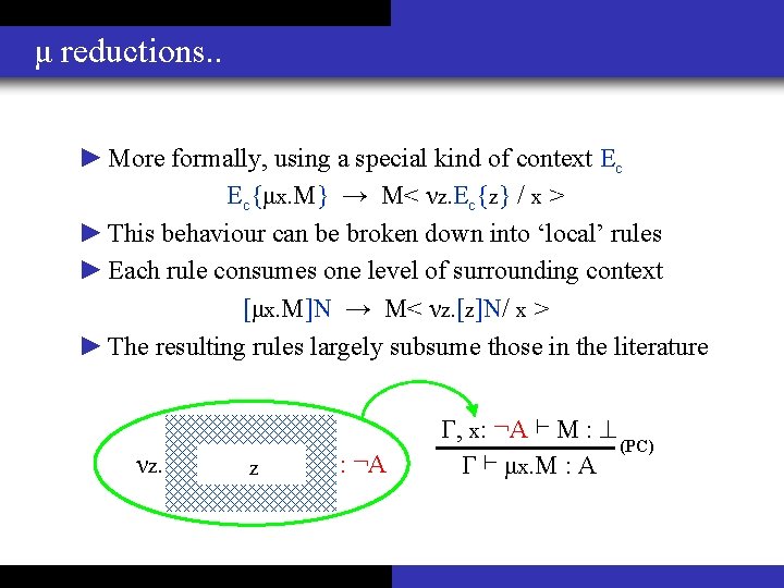 μ reductions. . ► More formally, using a special kind of context Ec Ec{μx.