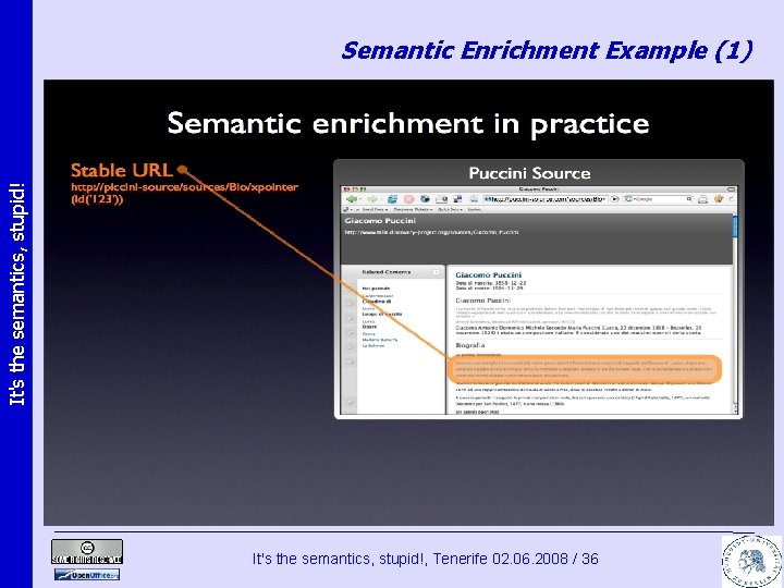 It's the semantics, stupid! Semantic Enrichment Example (1) It's the semantics, stupid!, Tenerife 02.