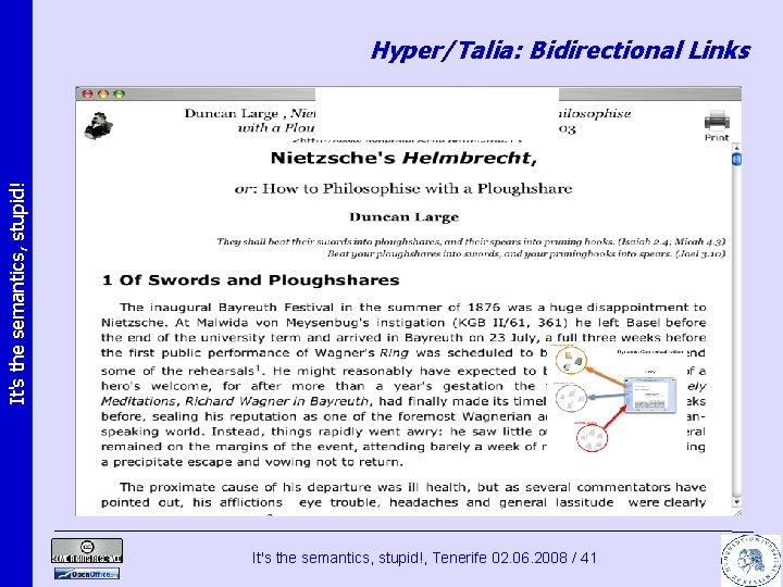 It's the semantics, stupid! Hyper/Talia: Bidirectional Links It's the semantics, stupid!, Tenerife 02. 06.