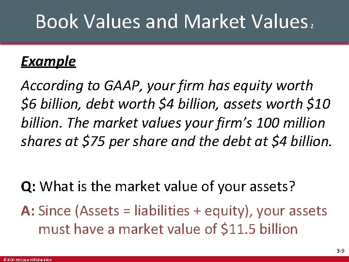 Book Values and Market Values 2 Example According to GAAP, your firm has equity