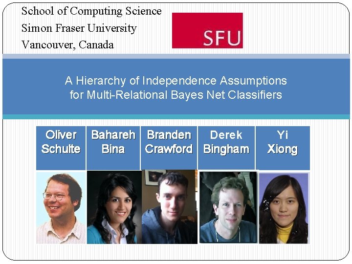School of Computing Science Simon Fraser University Vancouver, Canada A Hierarchy of Independence Assumptions