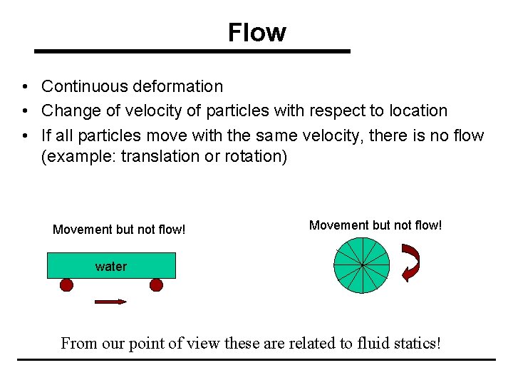 Flow • Continuous deformation • Change of velocity of particles with respect to location