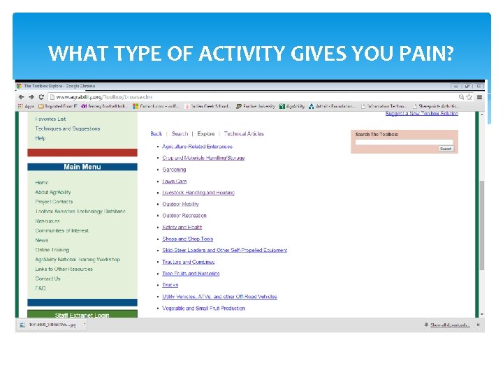 WHAT TYPE OF ACTIVITY GIVES YOU PAIN? 