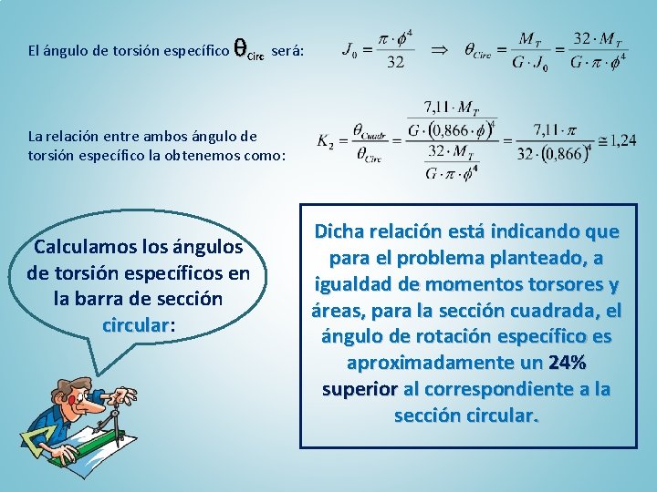 El ángulo de torsión específico Circ será: La relación entre ambos ángulo de torsión