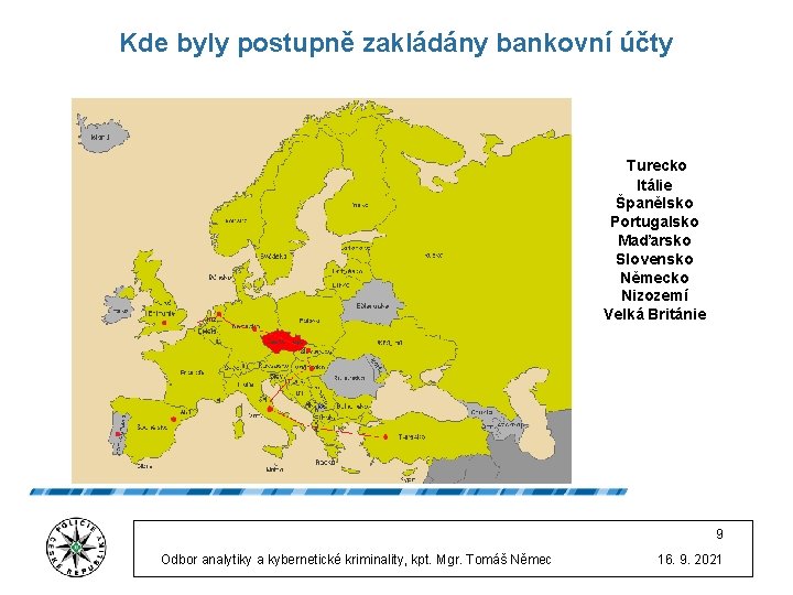 Kde byly postupně zakládány bankovní účty Turecko Itálie Španělsko Portugalsko Maďarsko Slovensko Německo Nizozemí