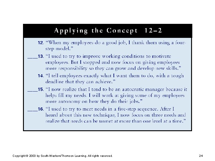 Copyright © 2003 by South-Western/Thomson Learning. All rights reserved. 24 