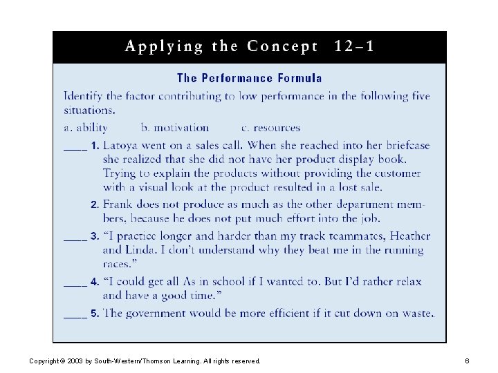 Copyright © 2003 by South-Western/Thomson Learning. All rights reserved. 6 
