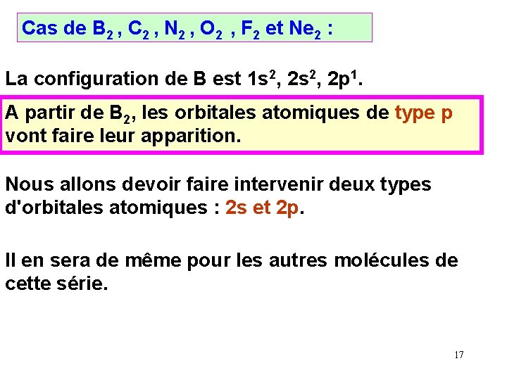 Cas de B 2 , C 2 , N 2 , O 2 ,