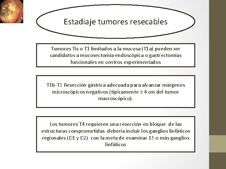 Estadiaje tumores resecables Tumores Tis o T 1 limitados a la mucosa (T 1