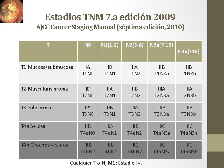 Estadios TNM 7. a edición 2009 AJCC Cancer Staging Manual (séptima edición, 2010) T