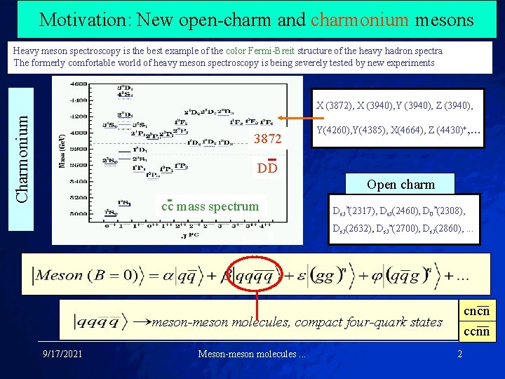 Motivation: New open-charm and charmonium mesons Heavy meson spectroscopy is the best example of