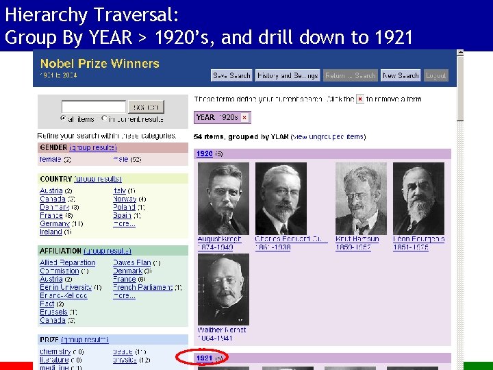 Hierarchy Traversal: Group By YEAR > 1920’s, and drill down to 1921 32 