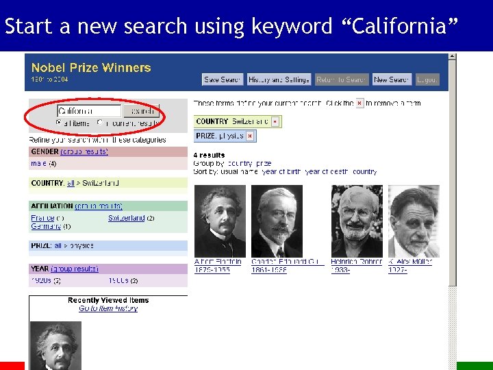Start a new search using keyword “California” 37 