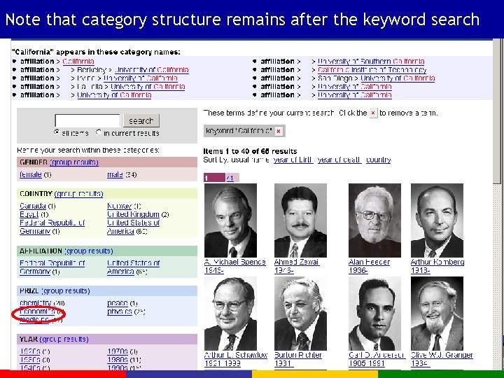 Note that category structure remains after the keyword search 38 