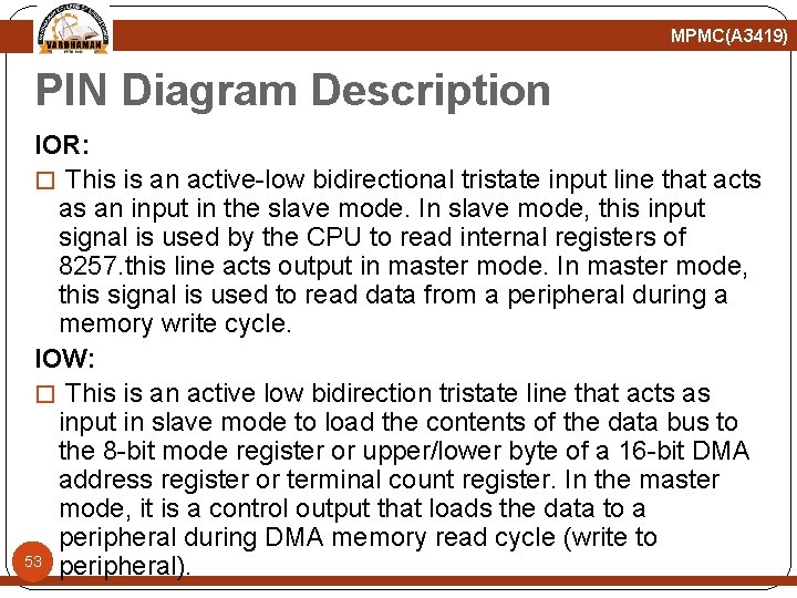 MPMC(A 3419) PIN Diagram Description IOR: � This is an active-low bidirectional tristate input