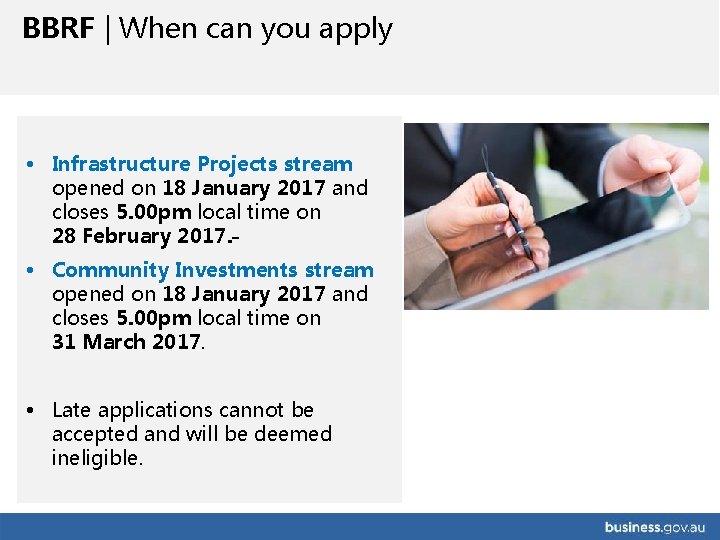 BBRF | When can you apply • Infrastructure Projects stream opened on 18 January