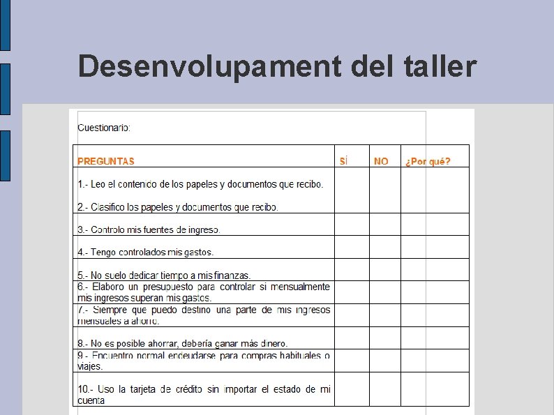 Desenvolupament del taller 