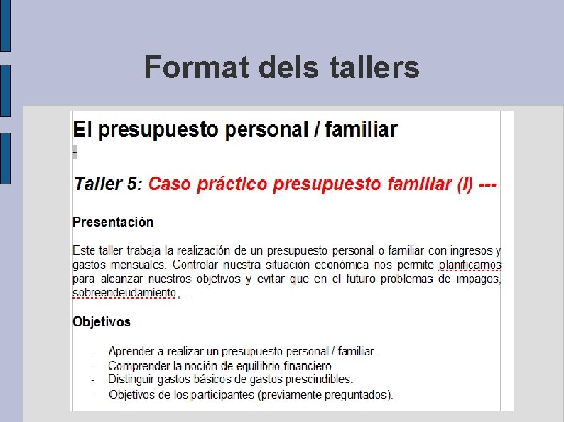 Format dels tallers 