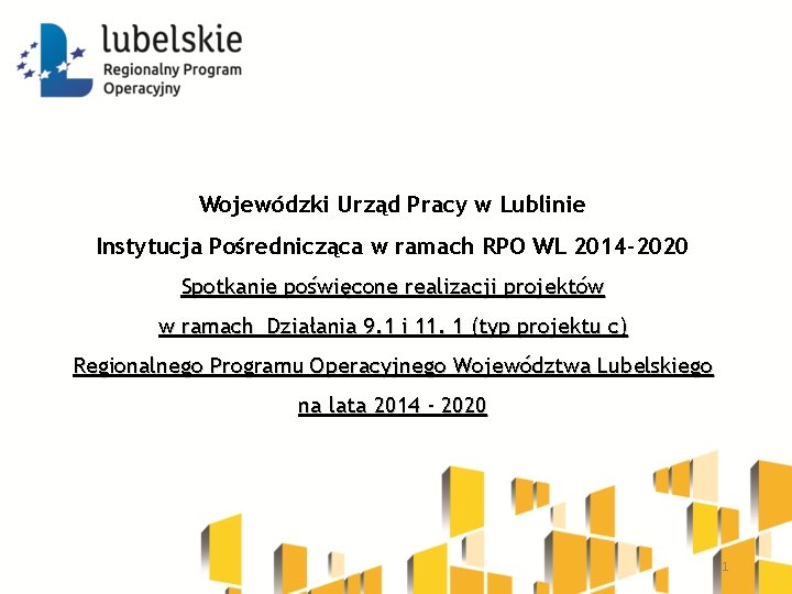 Wojewódzki Urząd Pracy w Lublinie Instytucja Pośrednicząca w ramach RPO WL 2014 -2020 Spotkanie