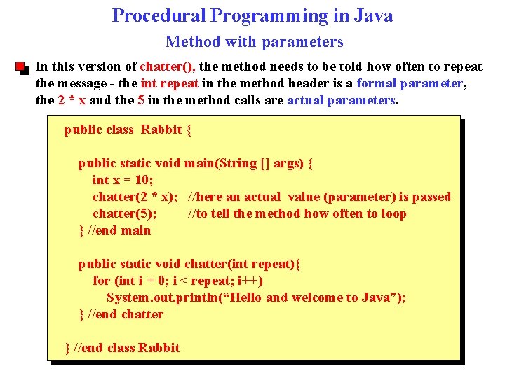Procedural Programming in Java Method with parameters In this version of chatter(), the method