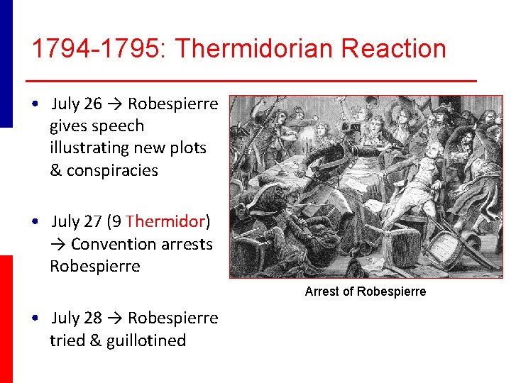 1794 -1795: Thermidorian Reaction • July 26 → Robespierre gives speech illustrating new plots