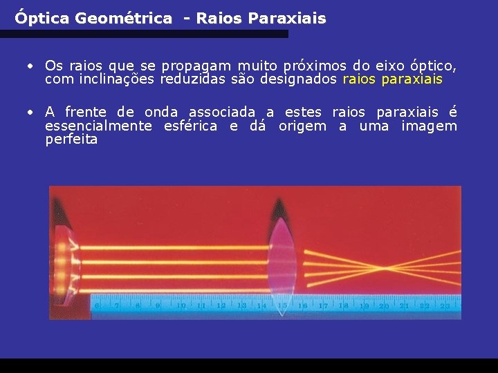 Óptica Geométrica - Raios Paraxiais • Os raios que se propagam muito próximos do