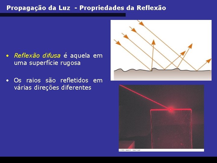 Propagação da Luz - Propriedades da Reflexão • Reflexão difusa é aquela em uma