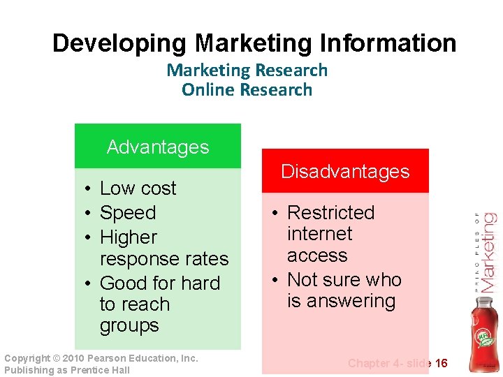 Developing Marketing Information Marketing Research Online Research Advantages • Low cost • Speed •