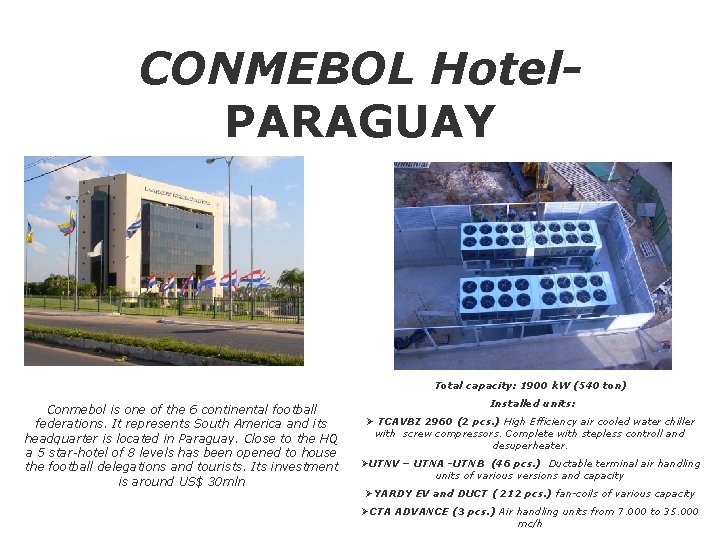 CONMEBOL Hotel. PARAGUAY Total capacity: 1900 k. W (540 ton) Conmebol is one of