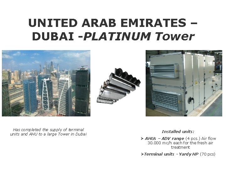 UNITED ARAB EMIRATES – DUBAI -PLATINUM Tower Has completed the supply of terminal units