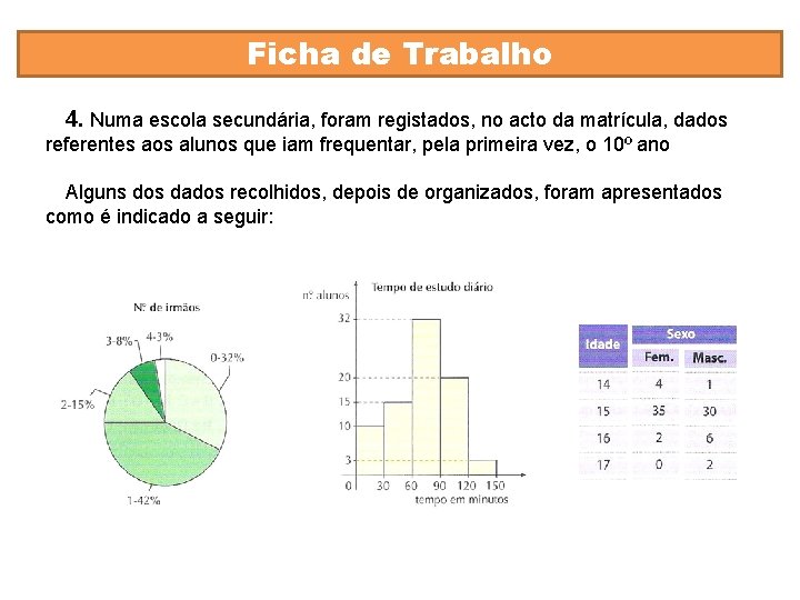 Ficha de Trabalho 4. Numa escola secundária, foram registados, no acto da matrícula, dados