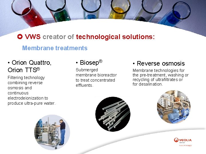  VWS creator of technological solutions: Membrane treatments • Orion Quattro, Orion TTS® Filtering