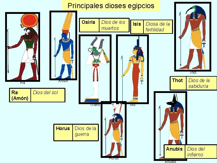 Principales dioses egipcios Osiris Dios de los muertos Isis Diosa de la fertilidad Thot