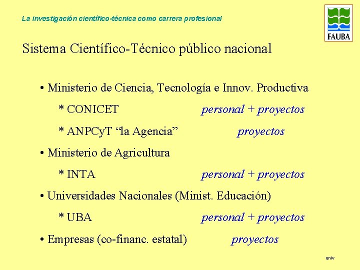 La investigación científico-técnica como carrera profesional Sistema Científico-Técnico público nacional • Ministerio de Ciencia,