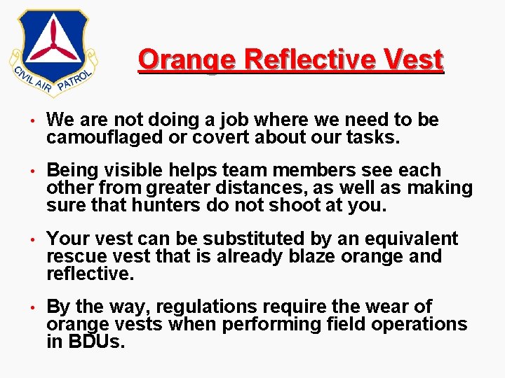 Orange Reflective Vest • We are not doing a job where we need to Orange Reflective Vest • We are not doing a job where we need to