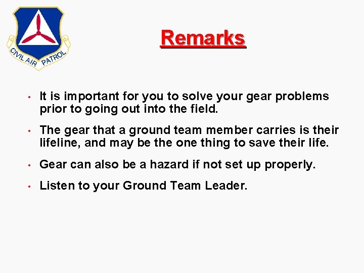 Remarks • It is important for you to solve your gear problems prior to Remarks • It is important for you to solve your gear problems prior to