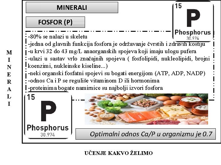 MINERALI FOSFOR (P) M I N E R A L I -80% se nalazi