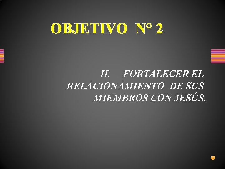 OBJETIVO N° 2 II. FORTALECER EL RELACIONAMIENTO DE SUS MIEMBROS CON JESÚS. 