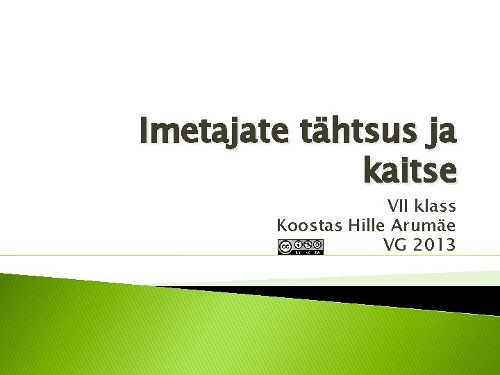 Imetajate tähtsus ja kaitse VII klass Koostas Hille Arumäe VG 2013 