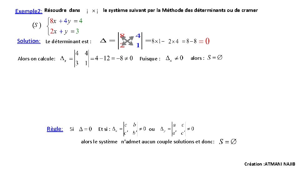 Exemple 2: Résoudre dans le système suivant par la Méthode des déterminants ou de