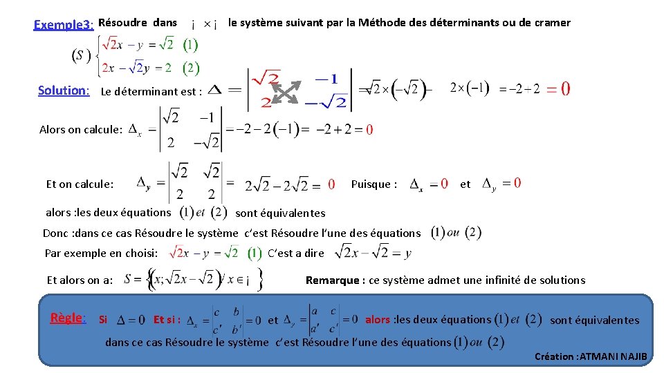 Exemple 3: Résoudre dans le système suivant par la Méthode des déterminants ou de