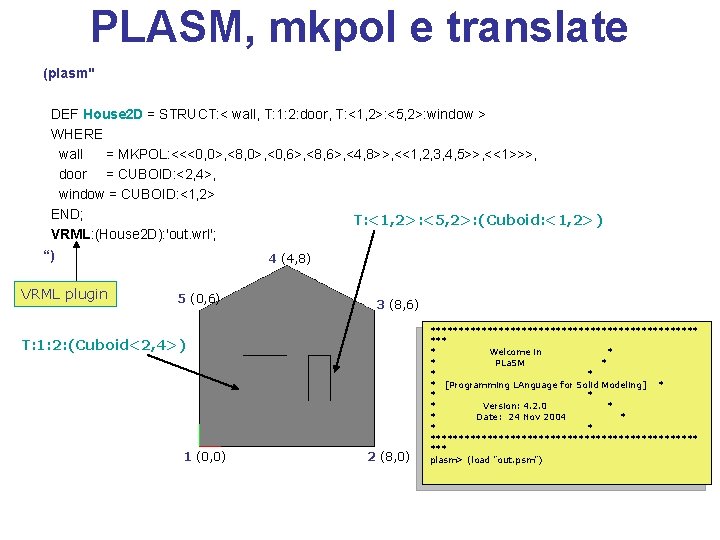 PLASM, mkpol e translate (plasm" DEF House 2 D = STRUCT: < wall, T: