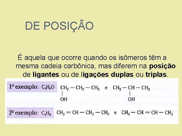 DE POSIÇÃO É aquela que ocorre quando os isômeros têm a mesma cadeia carbônica,