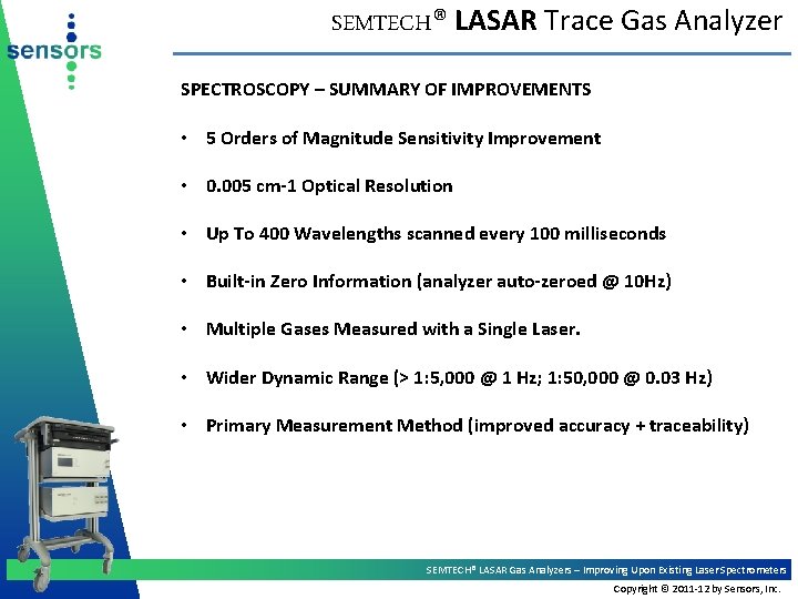 SEMTECH® LASAR Trace Gas Analyzer SPECTROSCOPY – SUMMARY OF IMPROVEMENTS • 5 Orders of