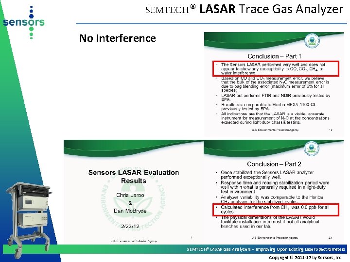 SEMTECH® LASAR Trace Gas Analyzer No Interference SEMTECH® LASAR Gas Analyzers – Improving Upon