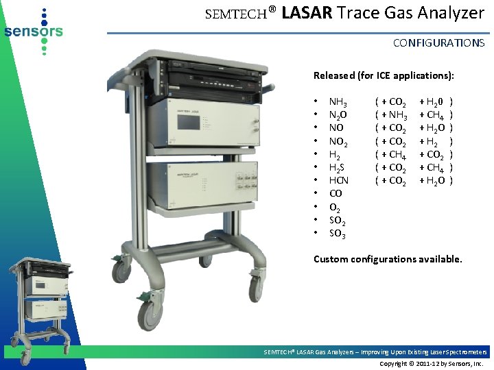 SEMTECH® LASAR Trace Gas Analyzer CONFIGURATIONS Released (for ICE applications): • • • NH
